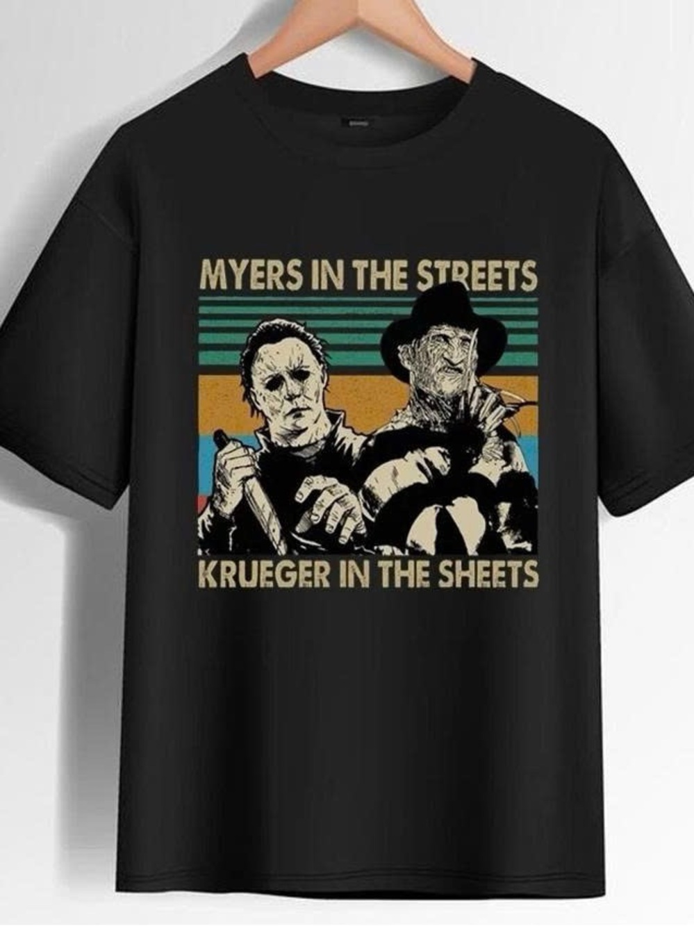 Horror Graphic Tee with Stripe Artwork